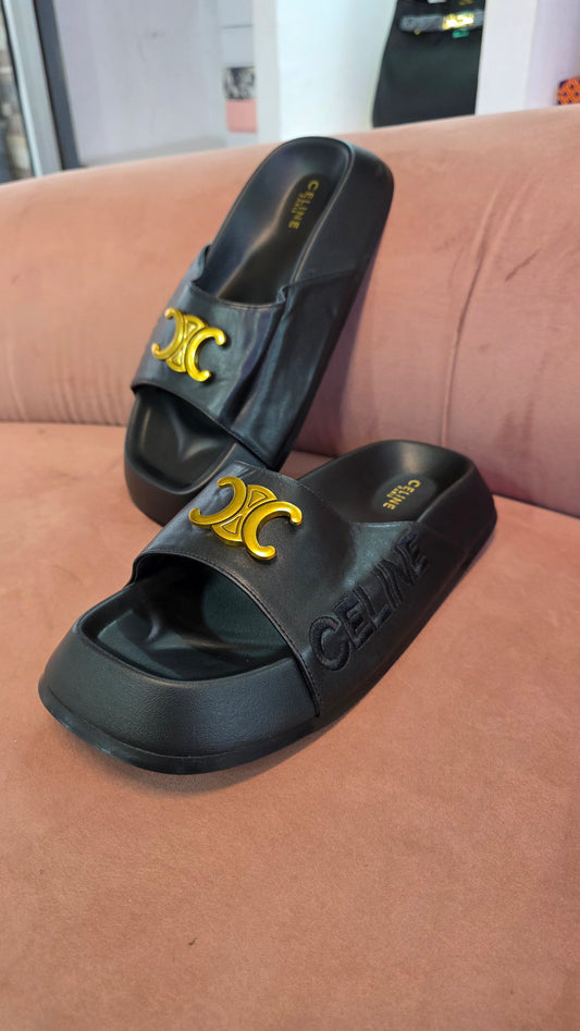 Sandales Noires Stylées avec Accent Doré